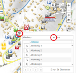 2. Ortschaft auswählen, Hausnummer suchen und mit Klick auf Lupe anzeigen 2. Ortschaft auswählen, Hausnummer suchen und mit Klick auf Lupe anzeigen