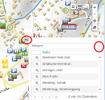 3. Kategorie auswählen, durch Einrichtungen blättern und mit Klick auf Lupe anzeigen. 3. Kategorie auswählen, durch Einrichtungen blättern und mit Klick auf Lupe anzeigen.